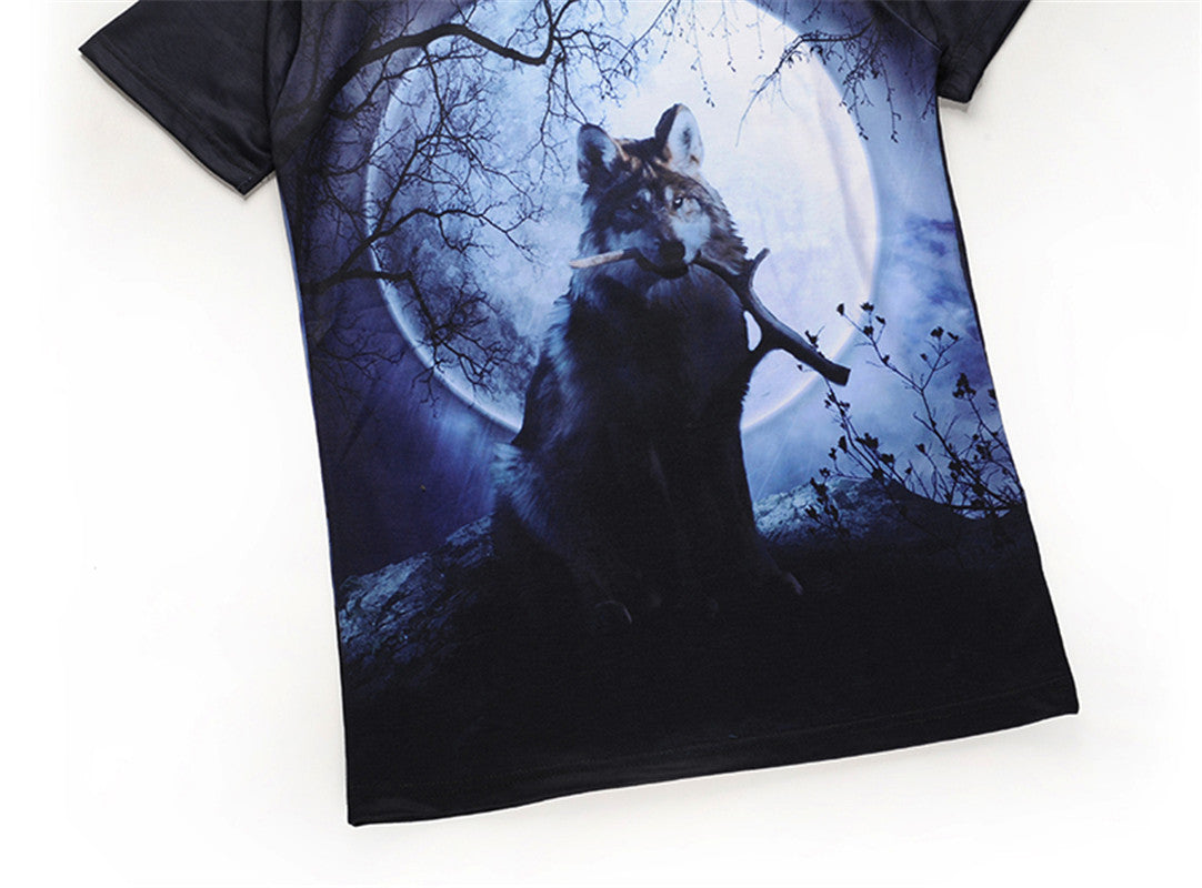 Men 3D T Shirt Short Sleeves O-Neck Wolf and Moon 3d Color Printed T-Shirt Tee Shirts T-Shirts Clothes BL-408