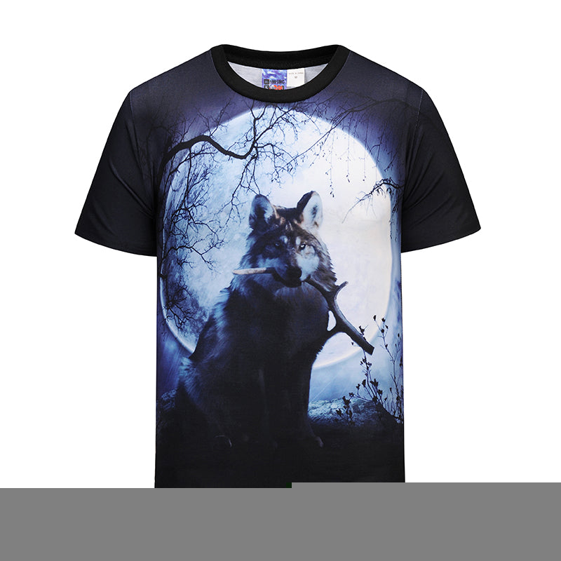 Men 3D T Shirt Short Sleeves O-Neck Wolf and Moon 3d Color Printed T-Shirt Tee Shirts T-Shirts Clothes BL-408