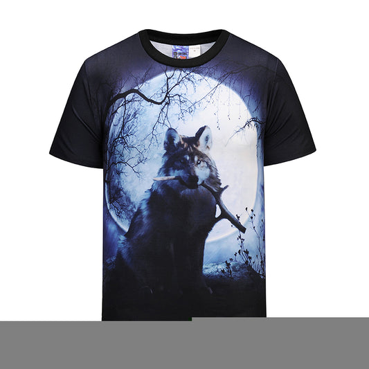 Men 3D T Shirt Short Sleeves O-Neck Wolf and Moon 3d Color Printed T-Shirt Tee Shirts T-Shirts Clothes BL-408