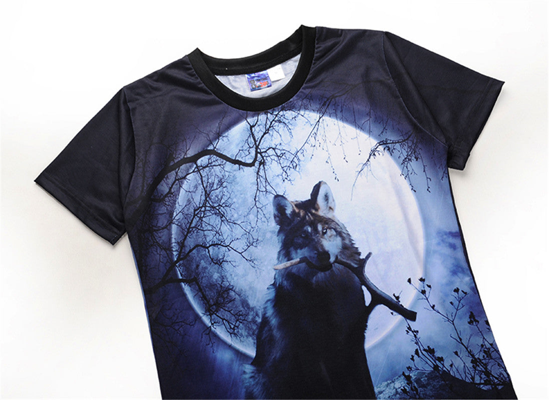 Men 3D T Shirt Short Sleeves O-Neck Wolf and Moon 3d Color Printed T-Shirt Tee Shirts T-Shirts Clothes BL-408