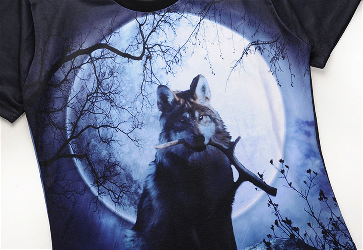 Men 3D T Shirt Short Sleeves O-Neck Wolf and Moon 3d Color Printed T-Shirt Tee Shirts T-Shirts Clothes BL-408