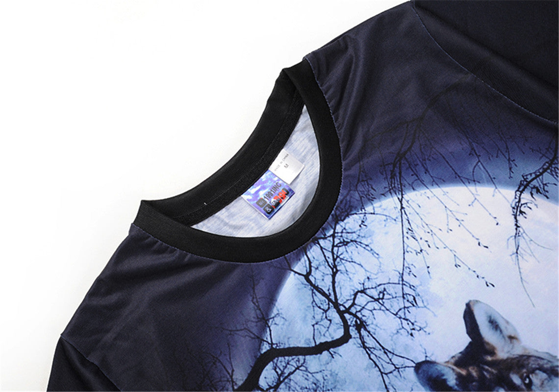 Men 3D T Shirt Short Sleeves O-Neck Wolf and Moon 3d Color Printed T-Shirt Tee Shirts T-Shirts Clothes BL-408