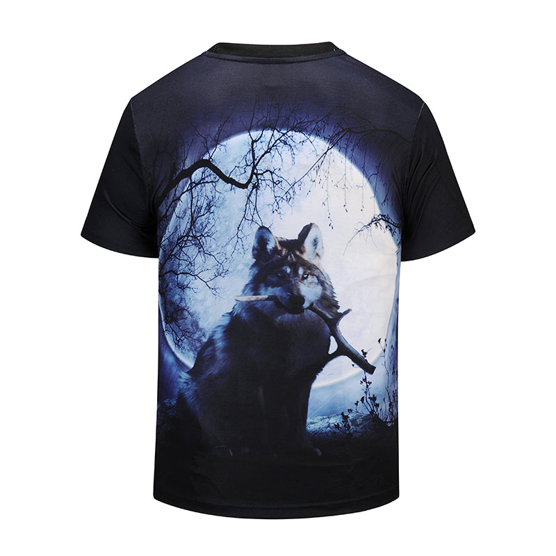 Men 3D T Shirt Short Sleeves O-Neck Wolf and Moon 3d Color Printed T-Shirt Tee Shirts T-Shirts Clothes BL-408