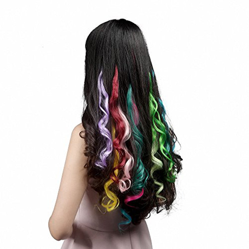 12 Pcs 12 Colors Full Color Curly Wave Clip on in Hair Extensions Hair Pieces 18 Inches Long Remy Hair Colored Party Highlights