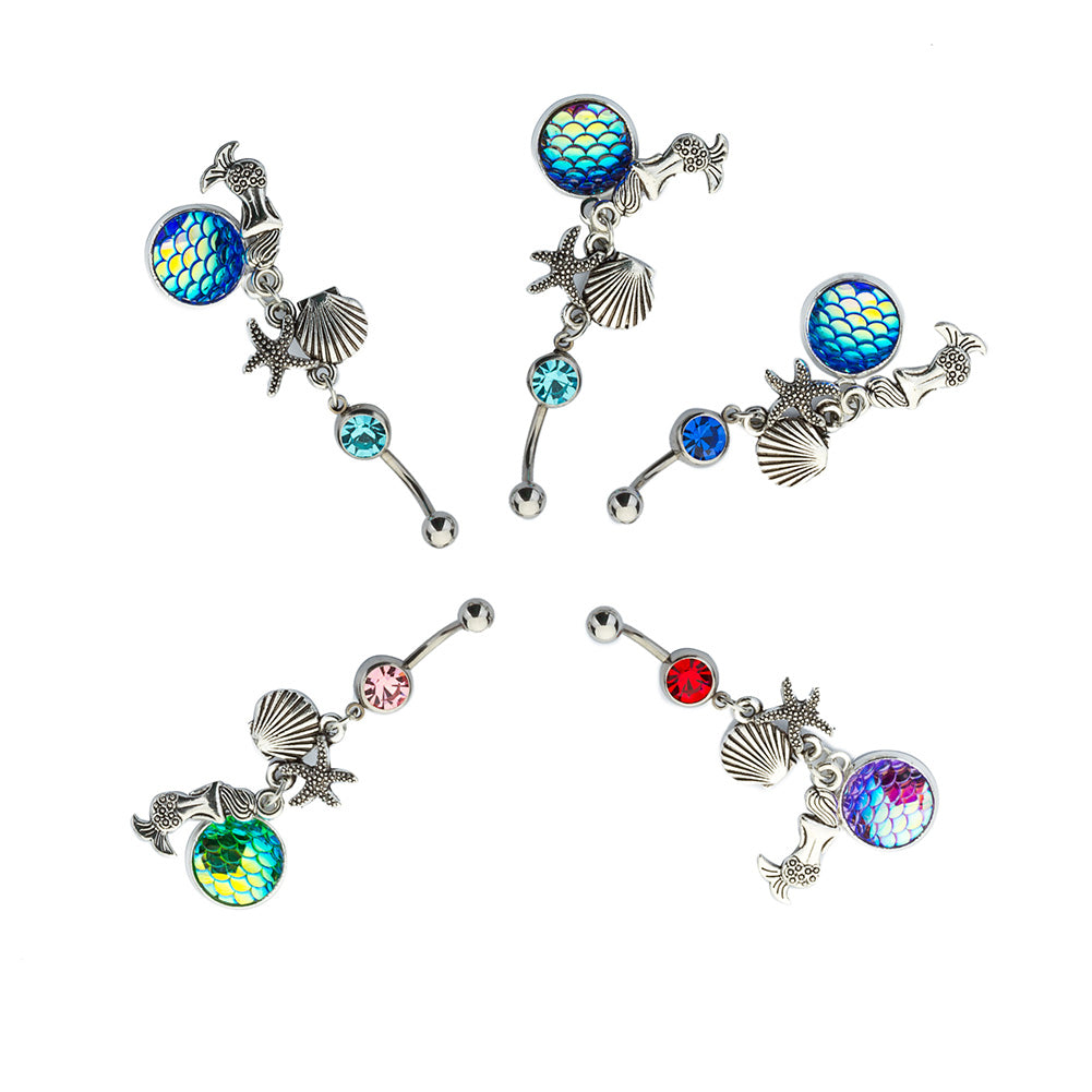 Fashion Mermaid Navel Piercing Sexy Belly Button Ring Women Rhinestone Jewelry