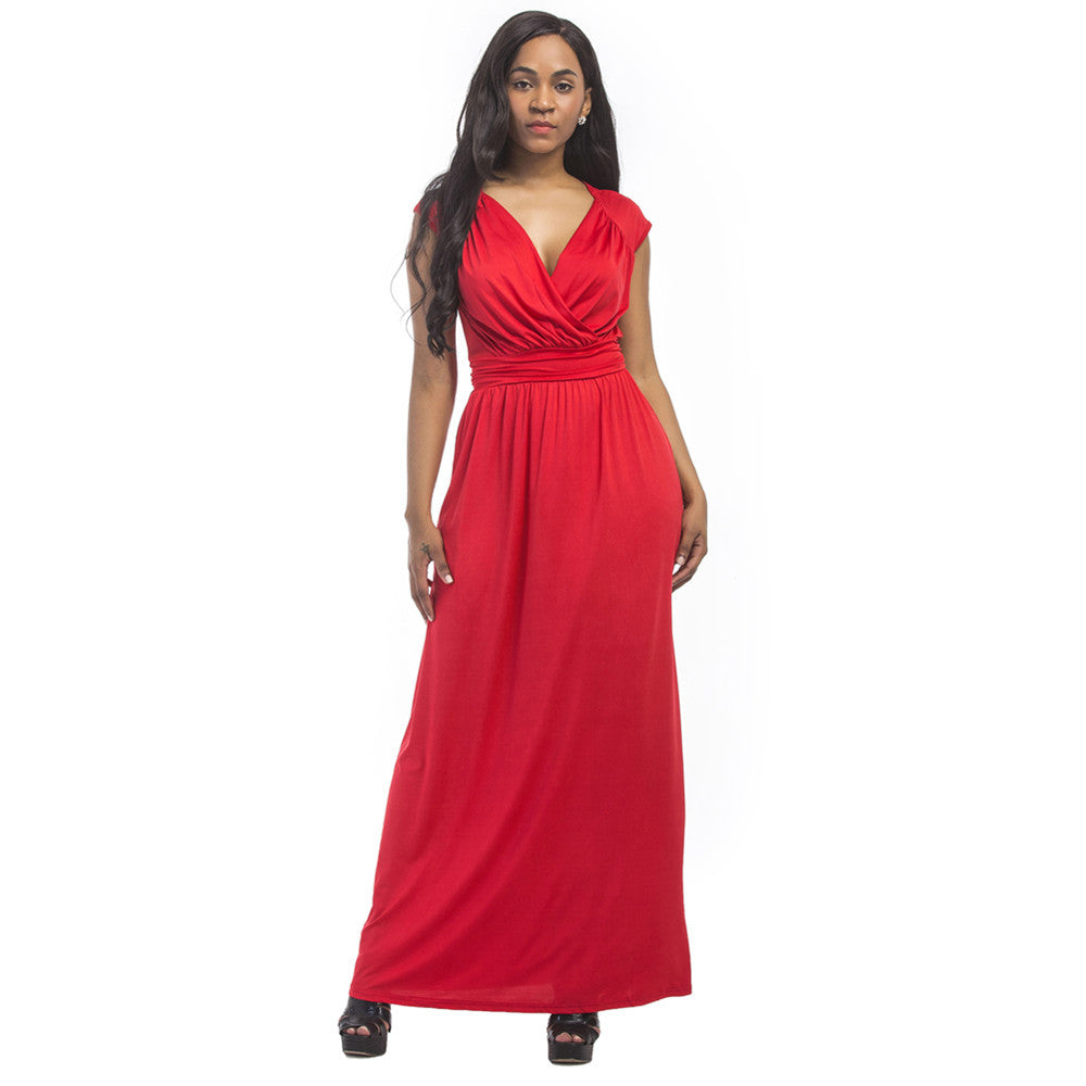 Women's Casual Summer Long Maxi Dresses Deep V-Neck Short Sleeve Plus Size