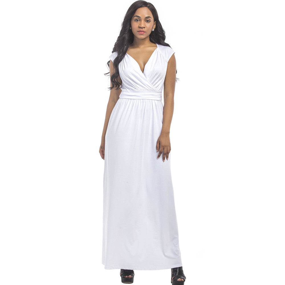 Women's Casual Summer Long Maxi Dresses Deep V-Neck Short Sleeve Plus Size