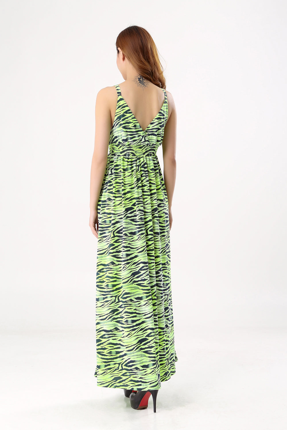 Bohemian Green Water Wave Beach Jersey Dresses for Women V Neck Sexy Dresses Long Type Sleeveless Summer dress SQ-060