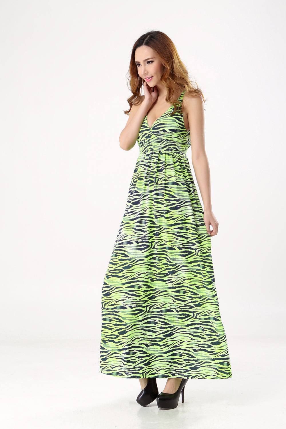 Bohemian Green Water Wave Beach Jersey Dresses for Women V Neck Sexy Dresses Long Type Sleeveless Summer dress SQ-060