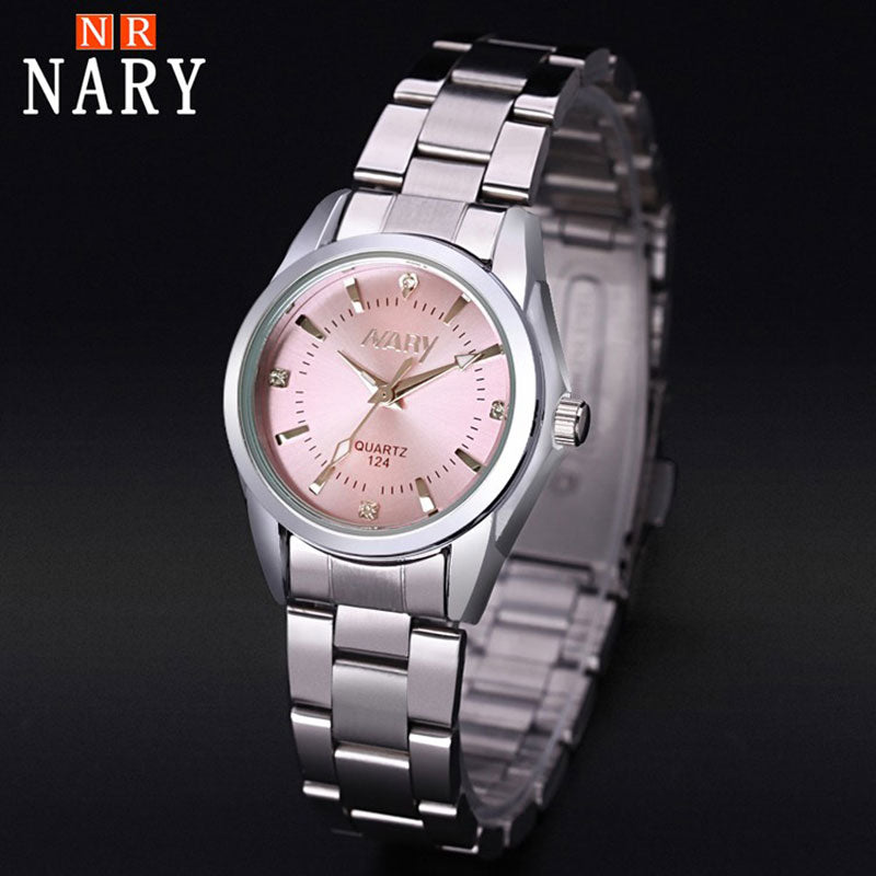 NARY New Fashion watch women's Rhinestone quartz watch Casual waterproof Stainless steel watch women fashion Dress watches N124