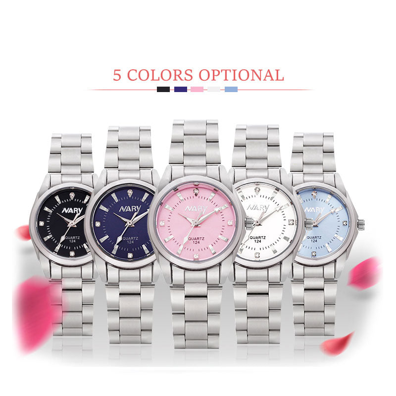 NARY New Fashion watch women's Rhinestone quartz watch Casual waterproof Stainless steel watch women fashion Dress watches N124