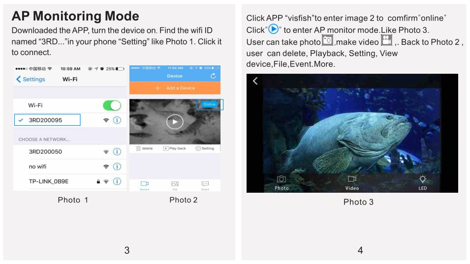 V4 Underwater fish finder camera 1080P 140 degree wifi fish mini camera provides convenient deep fish finder for lake fish