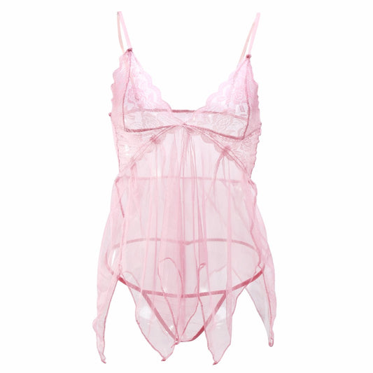 Women Erotic Lace Transparent Nightgown Pink Temptation Sexy Lingerie