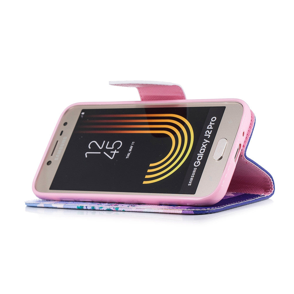 Samsung Galaxy J2 Pro Case Printing Leather Flip Wallet Magnetic Cover with Back Holder