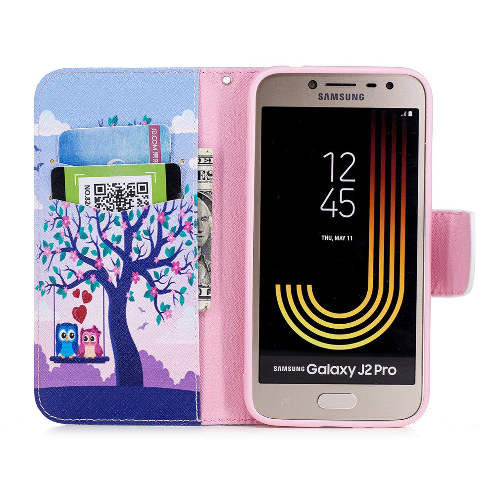 Samsung Galaxy J2 Pro Case Printing Leather Flip Wallet Magnetic Cover with Back Holder