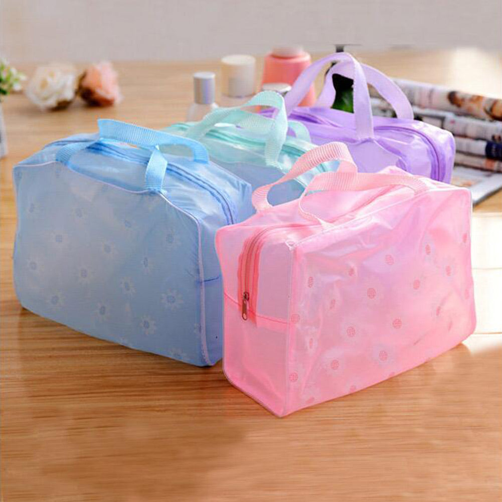Transparent PVC Cosmetic Bag Flower Portable Waterproof Makeup Tool Storage