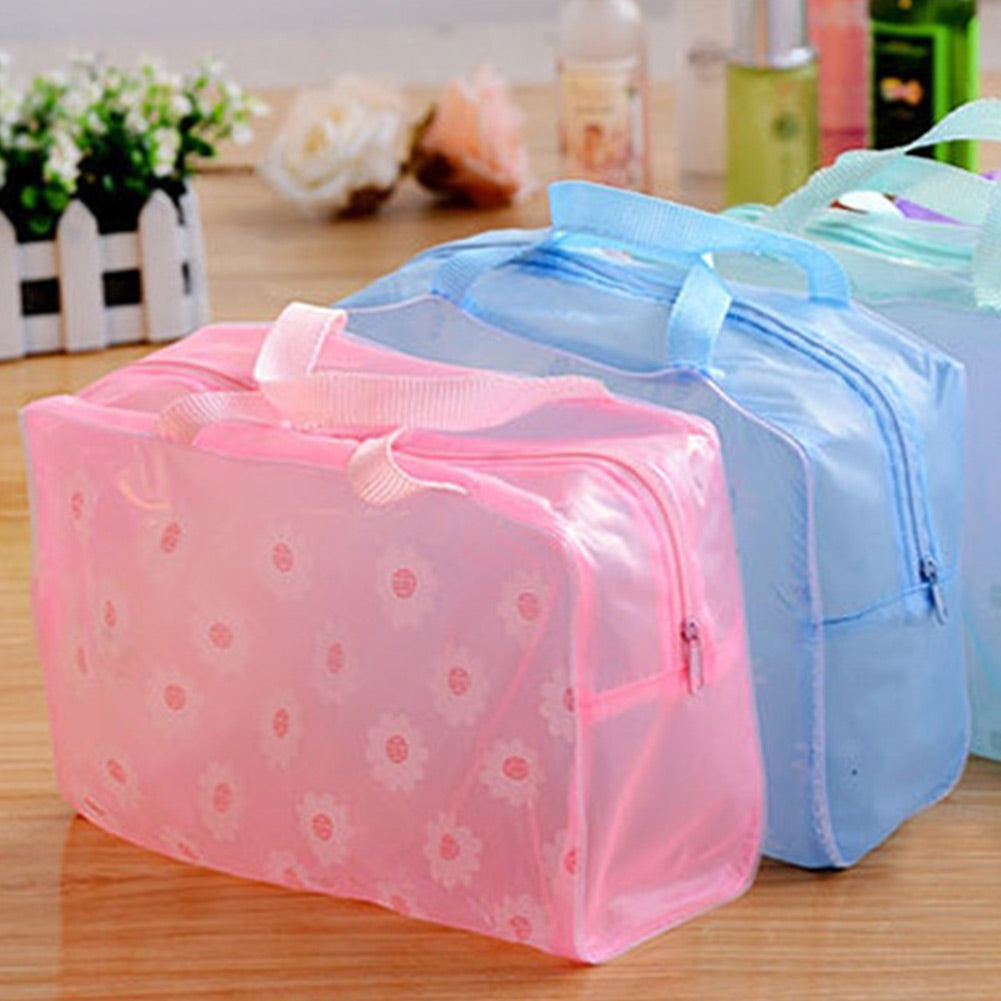 Transparent PVC Cosmetic Bag Flower Portable Waterproof Makeup Tool Storage