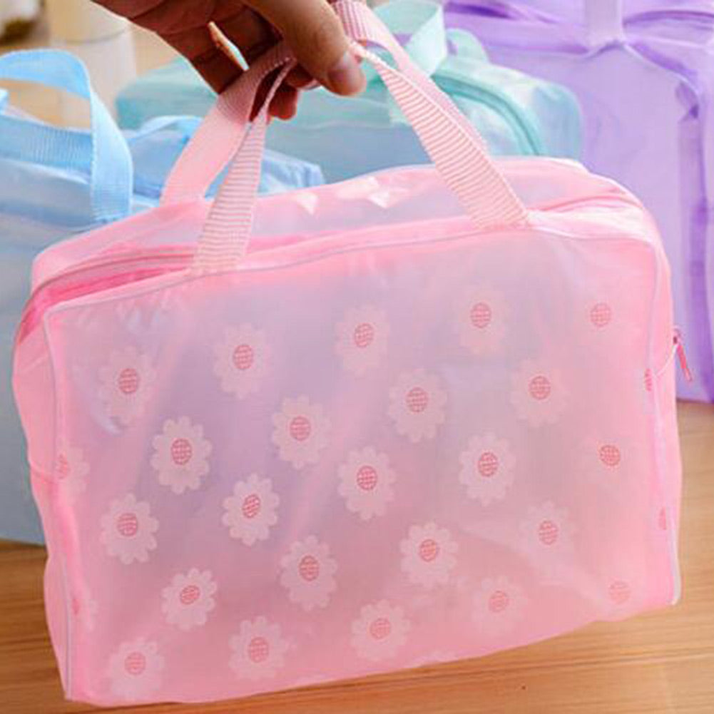 Transparent PVC Cosmetic Bag Flower Portable Waterproof Makeup Tool Storage