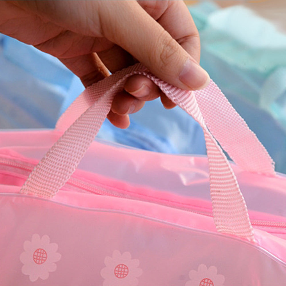 Transparent PVC Cosmetic Bag Flower Portable Waterproof Makeup Tool Storage