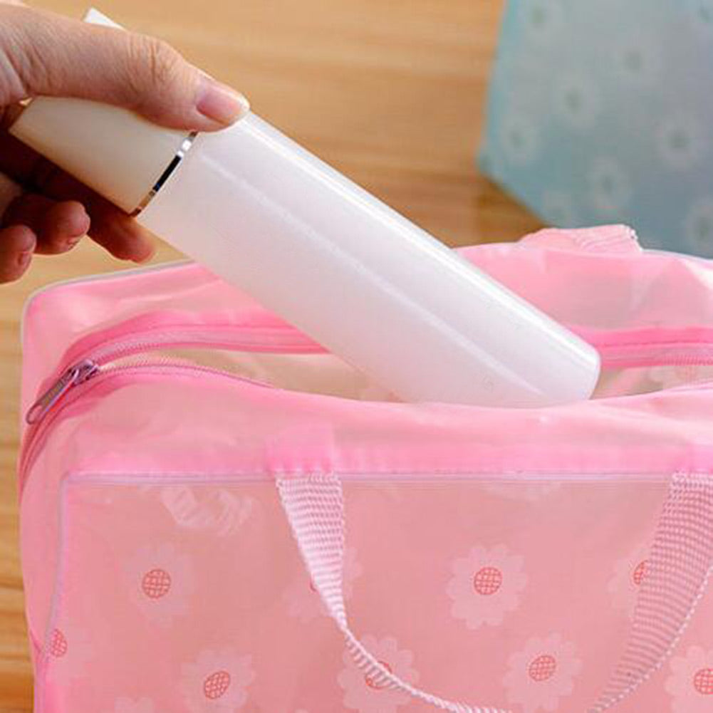 Transparent PVC Cosmetic Bag Flower Portable Waterproof Makeup Tool Storage