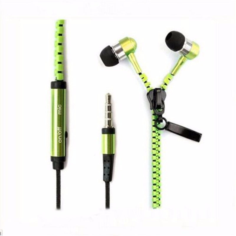 Wired Earphone Metal Zipper Wired Earphone 3.5mm In-Ear Ear Phones With Microphone Stereo Bass Earbuds