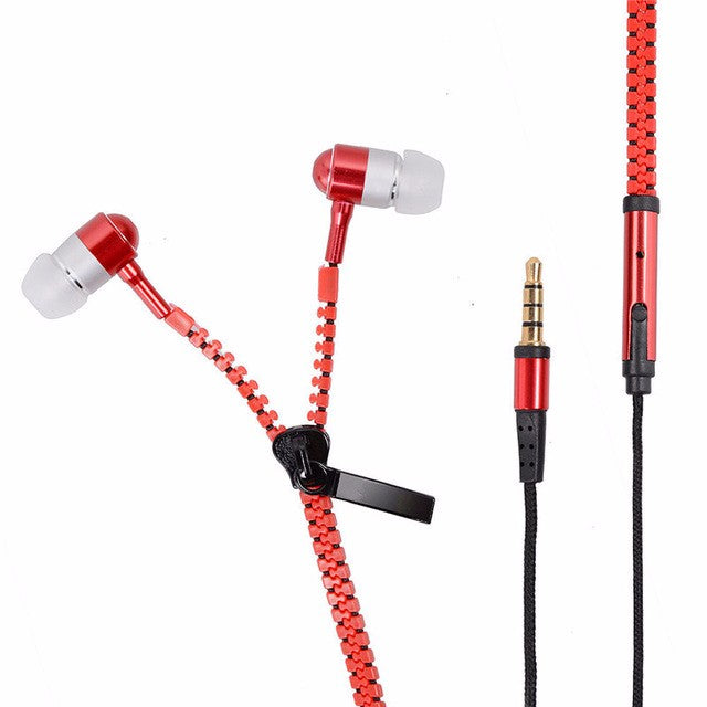 Wired Earphone Metal Zipper Wired Earphone 3.5mm In-Ear Ear Phones With Microphone Stereo Bass Earbuds