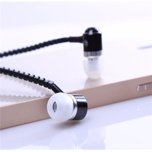 Wired Earphone Metal Zipper Wired Earphone 3.5mm In-Ear Ear Phones With Microphone Stereo Bass Earbuds