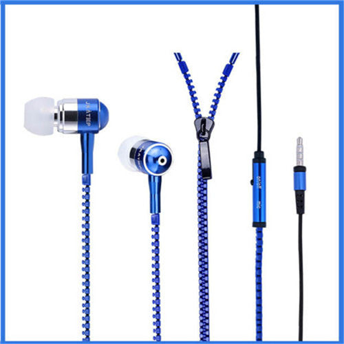 Wired Earphone Metal Zipper Wired Earphone 3.5mm In-Ear Ear Phones With Microphone Stereo Bass Earbuds
