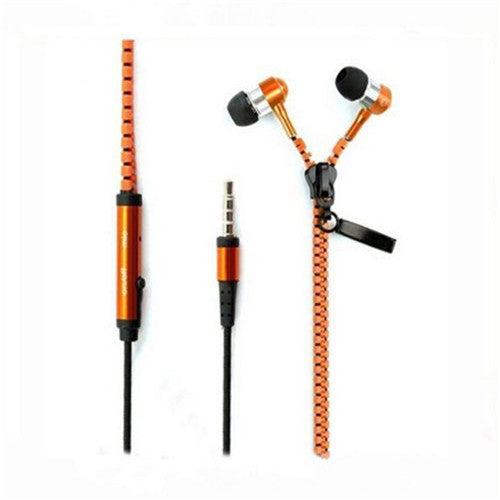 Wired Earphone Metal Zipper Wired Earphone 3.5mm In-Ear Ear Phones With Microphone Stereo Bass Earbuds