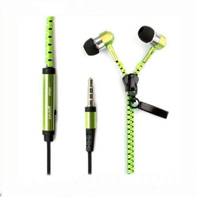 Wired Earphone Metal Zipper Wired Earphone 3.5mm In-Ear Ear Phones With Microphone Stereo Bass Earbuds