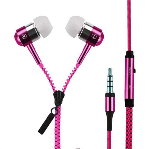 Wired Earphone Metal Zipper Wired Earphone 3.5mm In-Ear Ear Phones With Microphone Stereo Bass Earbuds