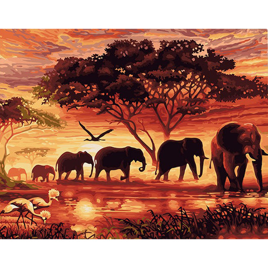 Elephants Landscape DIY Digital Painting By Numbers Modern Wall Art Canvas Painting Unique Gift For Home Decor 40x50cm XC-009