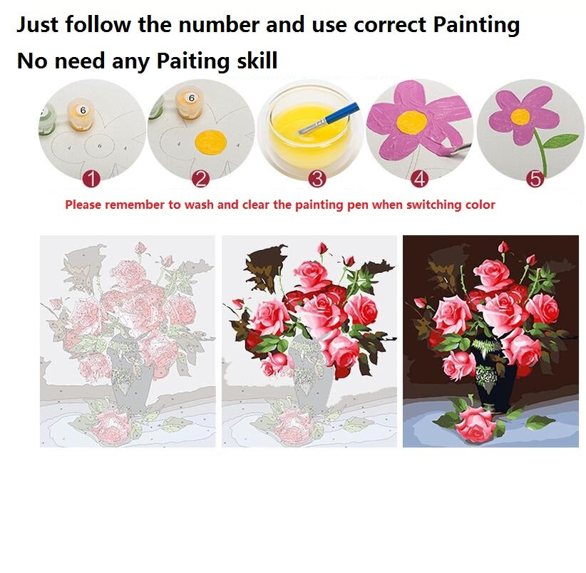 Flower DIY Oil Painting By Numbers Frameless Pictures Digital Canvas Home Decor For Living Room Wall Art 40*50cm XC-175