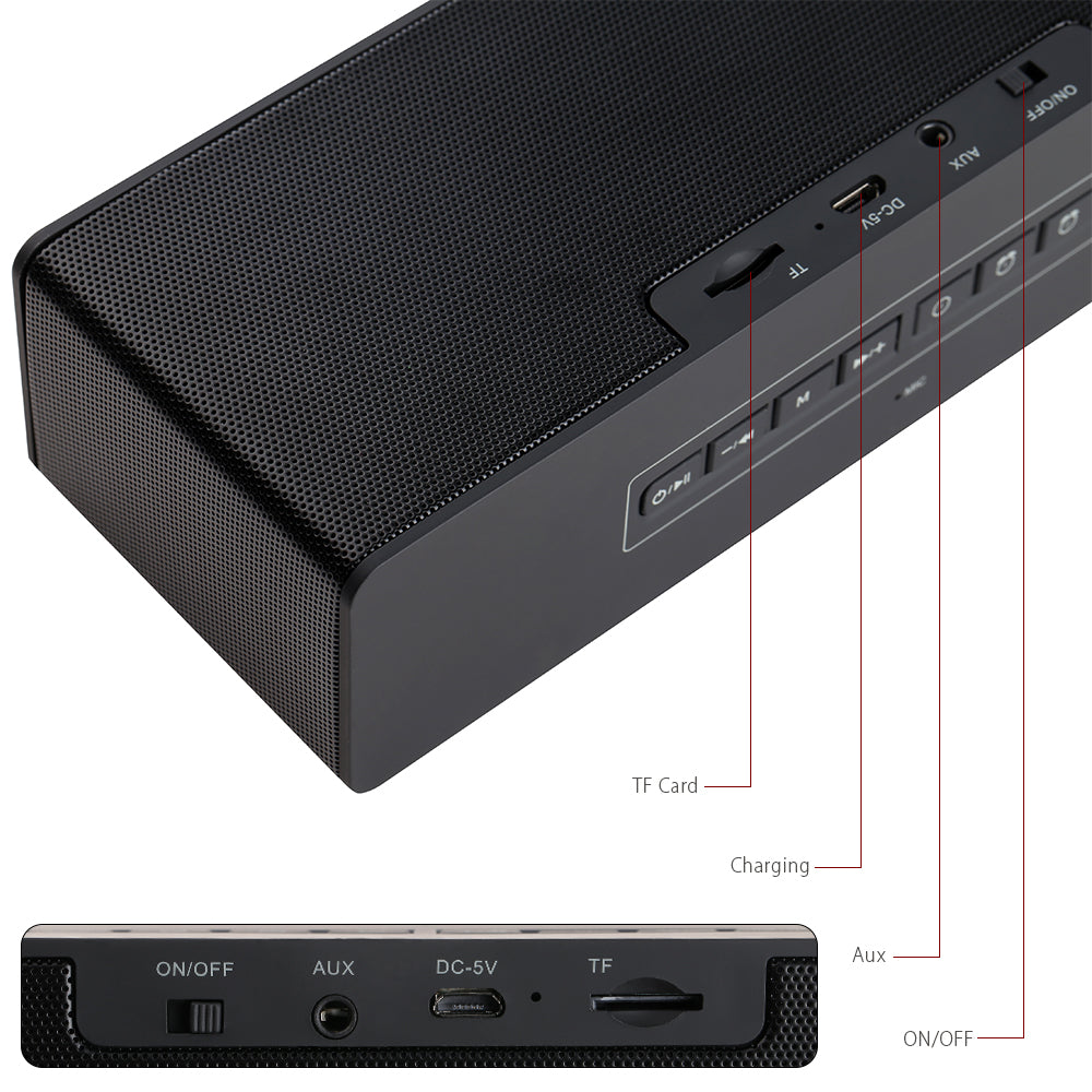 Portable Bluetooth Speaker Receiver Super Bass Wireless Speaker for Phone Computer Support TF FM Alarm Clock