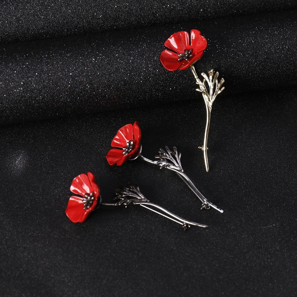 Poppy Flower Brooch Pin Vintage Women Men Collar Accessory Breastpin Jewelry