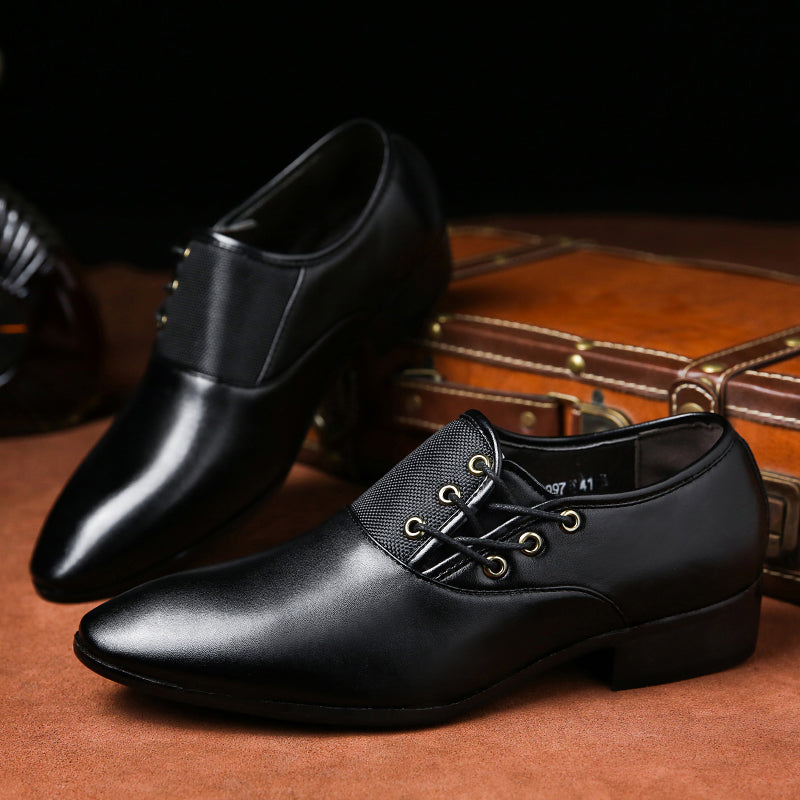 Mens Formal Business Shoes Slick Surfaced Mid Heel Wedding Party Dress Lace-Up Genuine BLACK BROWN