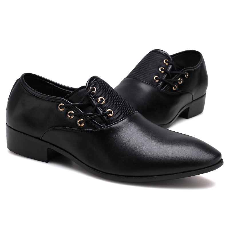 Mens Formal Business Shoes Slick Surfaced Mid Heel Wedding Party Dress Lace-Up Genuine BLACK BROWN