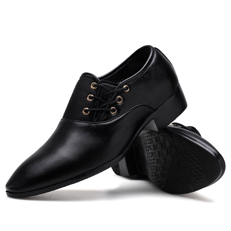 Mens Formal Business Shoes Slick Surfaced Mid Heel Wedding Party Dress Lace-Up Genuine BLACK BROWN