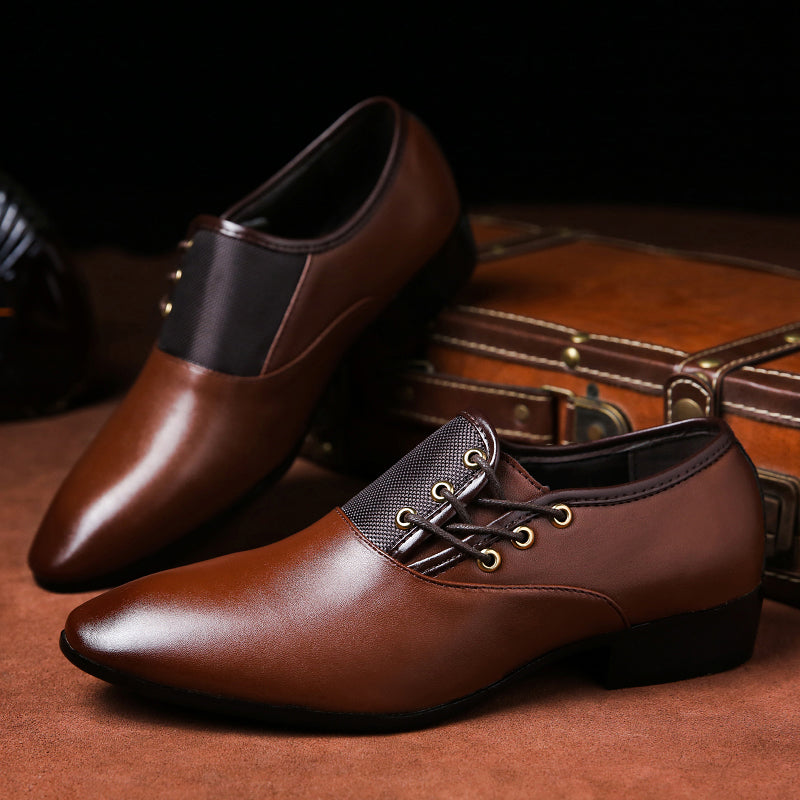 Mens Formal Business Shoes Slick Surfaced Mid Heel Wedding Party Dress Lace-Up Genuine BLACK BROWN