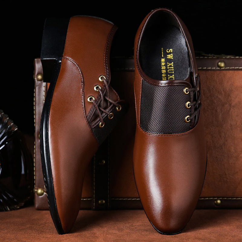 Mens Formal Business Shoes Slick Surfaced Mid Heel Wedding Party Dress Lace-Up Genuine BLACK BROWN