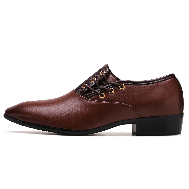 Mens Formal Business Shoes Slick Surfaced Mid Heel Wedding Party Dress Lace-Up Genuine BLACK BROWN