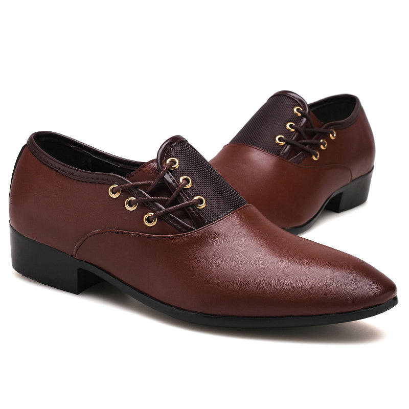 Mens Formal Business Shoes Slick Surfaced Mid Heel Wedding Party Dress Lace-Up Genuine BLACK BROWN