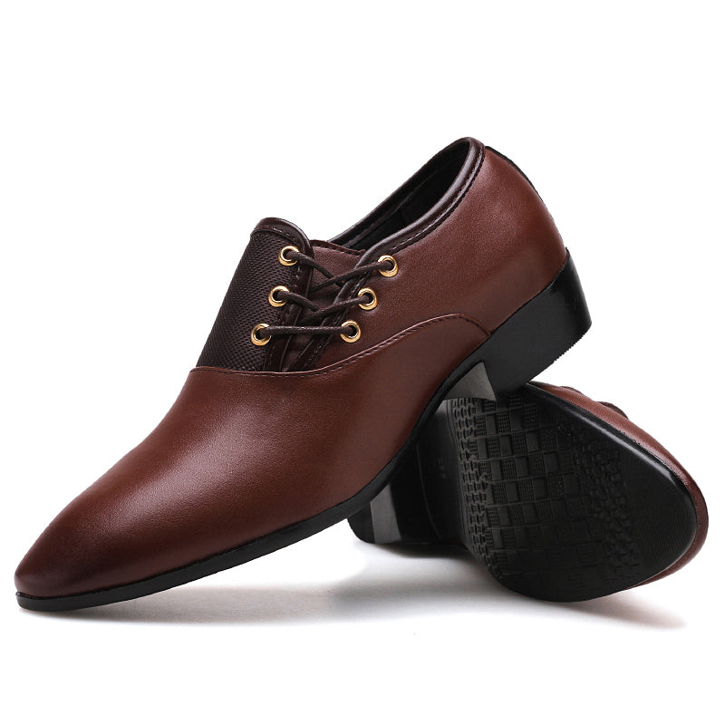 Mens Formal Business Shoes Slick Surfaced Mid Heel Wedding Party Dress Lace-Up Genuine BLACK BROWN