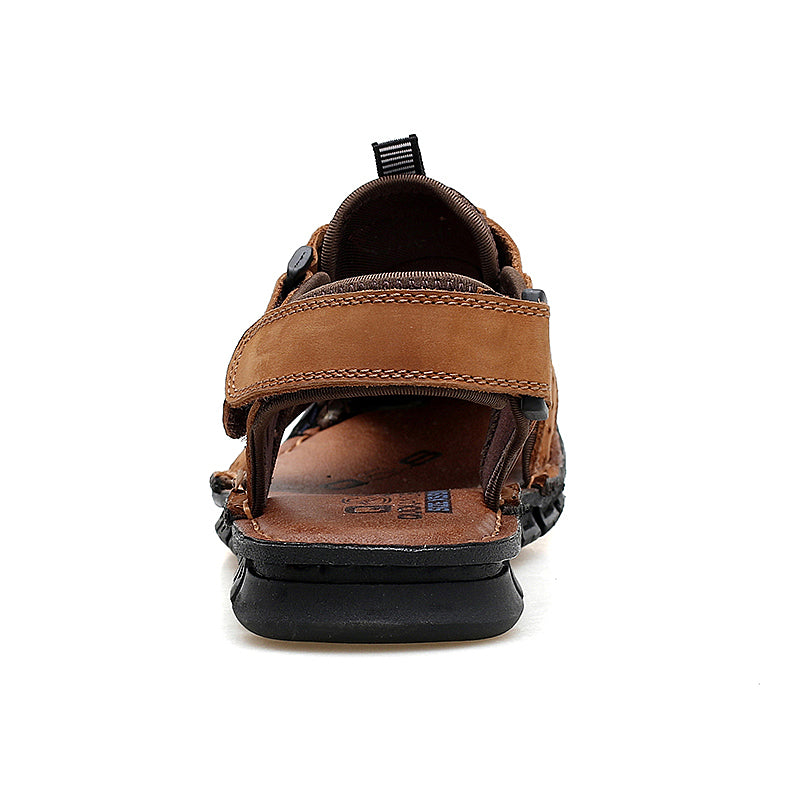 Men's Casual Sandal Leather Cowskin Genuine Loafers Beach Breathable Outdoor Shoes KHAKI BROWN