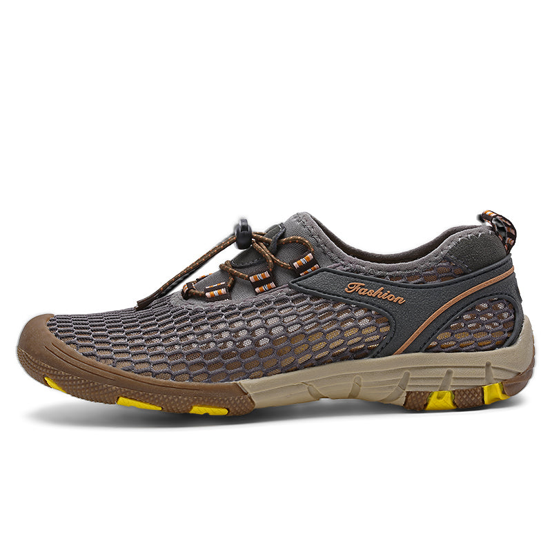 Men's Casual Sandal Leather Cowskin Genuine Loafers Beach Mesh Breathable Outdoor Shoes GRAY BROWN KHAKI