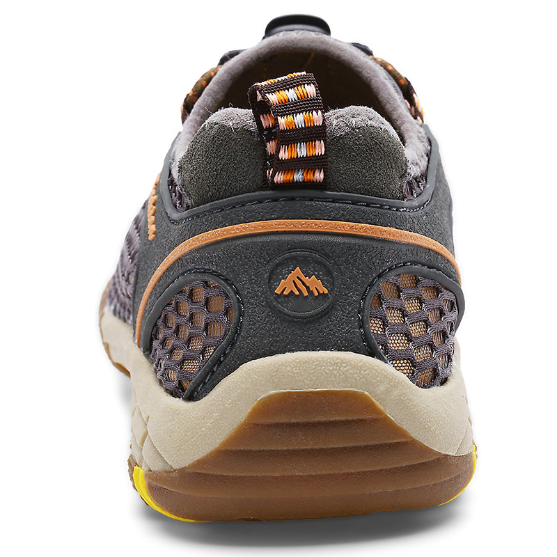 Men's Casual Sandal Leather Cowskin Genuine Loafers Beach Mesh Breathable Outdoor Shoes GRAY BROWN KHAKI