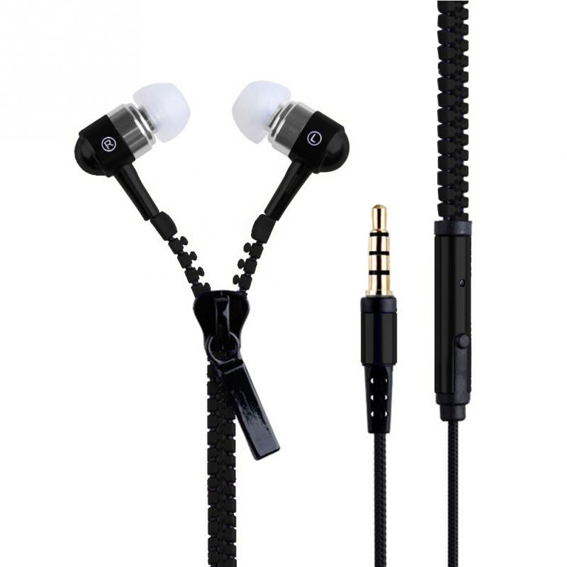 new 3.5mm In-ear Zipper Earphone Stereo Headset Handsfree Headphone with Mic Luxury