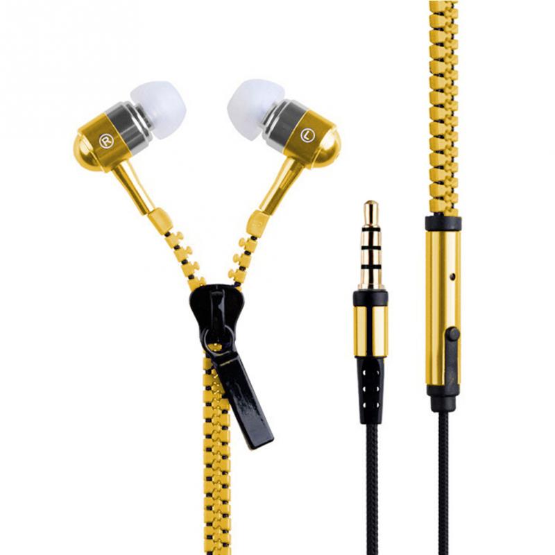 new 3.5mm In-ear Zipper Earphone Stereo Headset Handsfree Headphone with Mic Luxury