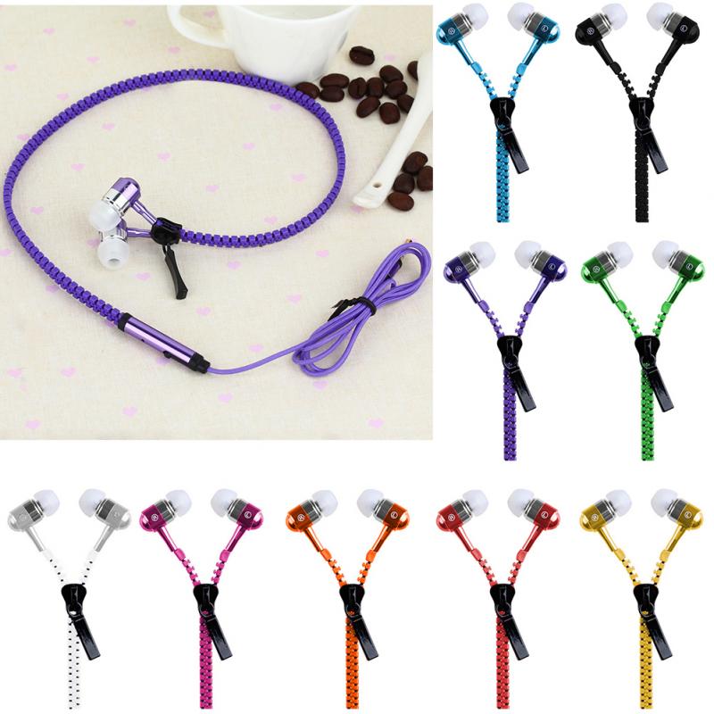 new 3.5mm In-ear Zipper Earphone Stereo Headset Handsfree Headphone with Mic Luxury