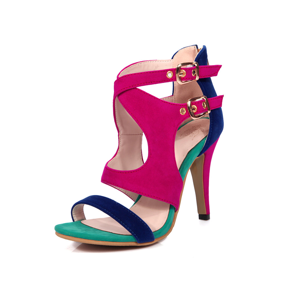 Fashion High Heels Women's Sandals Fish Mouth Zip Lady Buckle Strap Matte leather Shoes Plus Size 301#